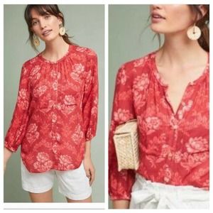 Anthropologie Akemi + Kim Coconino Red Floral Button Top Small
